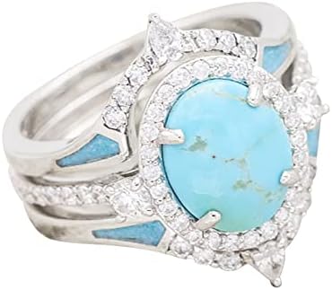 Anéis femininos Mulheres prometem anel de prata esterlina Natural Gemstone Diamond Ring de 3 peças Conjunto de jóias