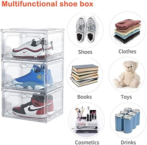 Caixas de armazenamento de sapatos empilhável plástico transparente, 3 pacote de calçados acrílicos Organizador de sapatos para armário,