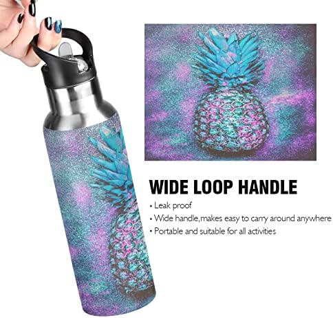 Oarencol Pineapple Water Bottle Blue Purple Galáxia Estrela aço inoxidável aço isolado com tampa de palha 20 oz