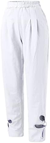 Calça de perna larga de linho kcjgikpok, calazzo elástico elástico linho algodão confortável capris calça com bolsos de