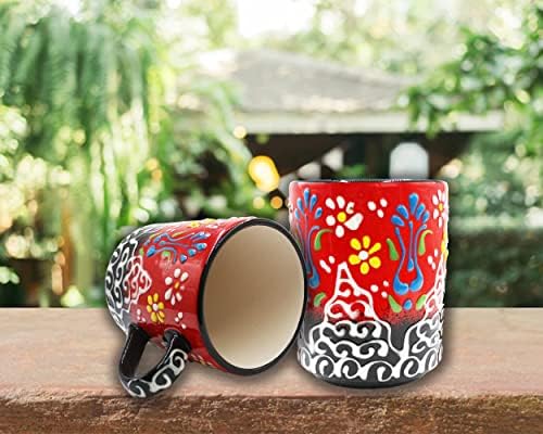 HERACraft pintada à mão Cup de caneca de cerâmica turca - 10cm/3,9 Inc -250ml/9 oz - Tulipas otomanas decorativas Figura estampada