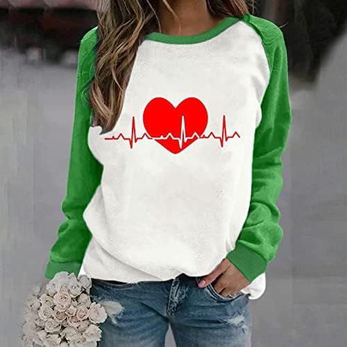 Camiseta gráfica de coração fofo para feminino para o dia dos namorados da feminina Pullover de moletom Blusa Casual de manga longa camisetas