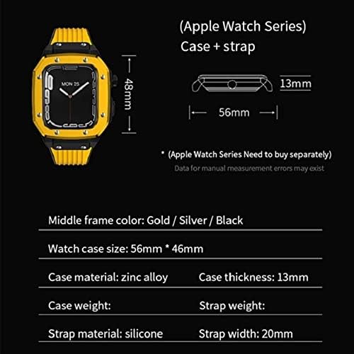 Caixa de relógio de liga de liga CNHKAU Strap para Apple Watch Series 8 7 6 5 4 SE 45mm 44mm 42mm Metal Luxury Metal Borracha Aço inoxidável Relógio Modificação Modification Kit de relógio de relógio para mulheres (cor: 10mm Gold Clop, Tamanho: