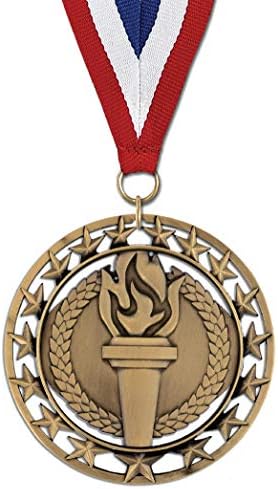 Medalhas de prêmios genuínos de Badge Hodges - Prata de ouro ou bronze com fita de pescoço - Conjunto de 10