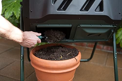 Exaco Mr.Spin II-NP Compost Tumbler-160 litros / 43 galões, compositor de câmara dupla em suporte de duas pernas, verde