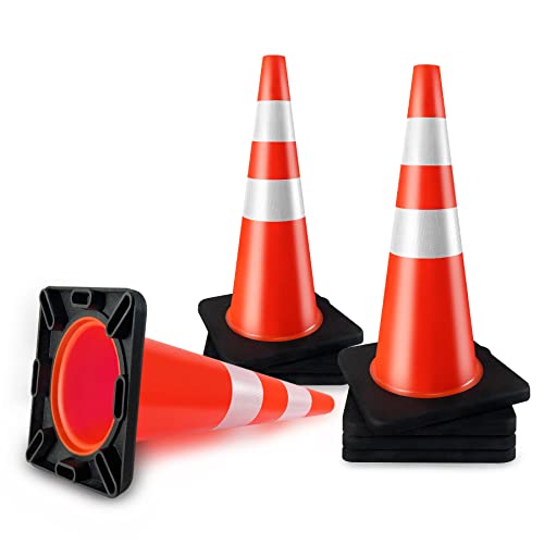 Cones de trânsito 28 polegadas PVC Orange 8 Pacote para uso preto de serviço pesado Construção com colares refletivos FIT