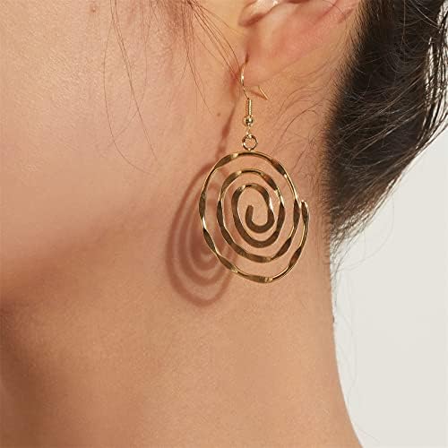 Brincos em espiral redondos de Maloyanve para mulheres meninas criativas de prata de ouro criativo Circle Metal Wave Thread Hollow