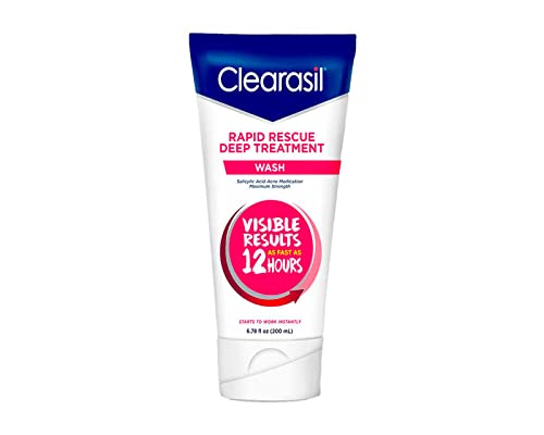 Clearasil Rapid Rescue Tratamento Profundo Lavagem da face da acne, força máxima com medicação de acne de ácido salicílico a 2%, limpador facial da acne, 6,78 fl oz