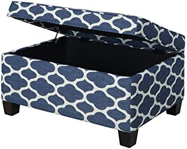 Benjara Wooden Bench com armazenamento, azul e branco