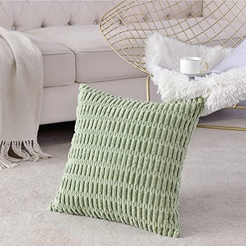 Homi Fancy 2 Pacote Sage Green Decorativo Tamas de travesseiro de 20x20 polegadas para sofá de sala de estar sofá, capa de almofada quadrada de veludo listrada macia 50x50 cm, rústica da fazenda boho decoração de casa