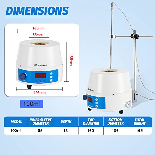 Mantle de aquecimento mxmoonante 100 ml com manga de placa de agitação magnética de agitador magnético 100-2400W para aquecimento