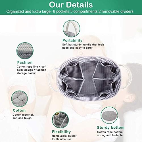 Lzellah Baby fralper Caddy Organizer - Bin de armazenamento de berçário de corda de fraldas de fraldas extras - cesta de bebês