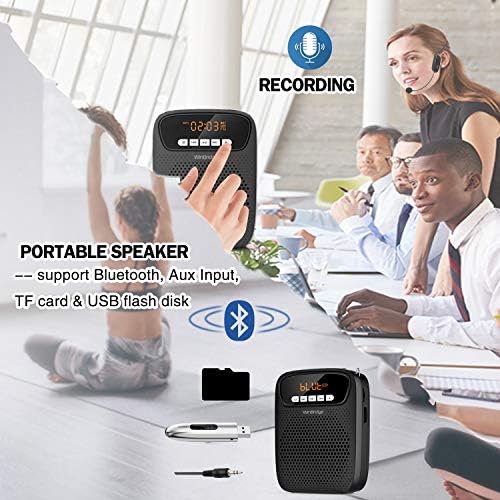 Amplificador de voz portátil Headset Wireless & Wired Mici -Speaker Mini Micor da sala de aula de aula para professores Auxt entrada,