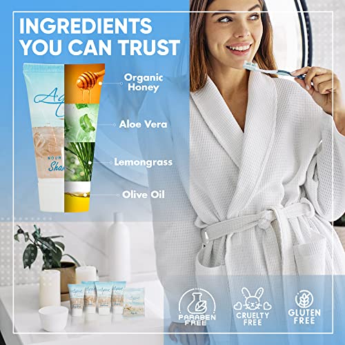 Aqua Organics Hotel Soaps and Hoganetries Set. 1 Shoppe All-in-Kit Comodidades para hotéis e airbnb | 1oz de shampoo e condicionador