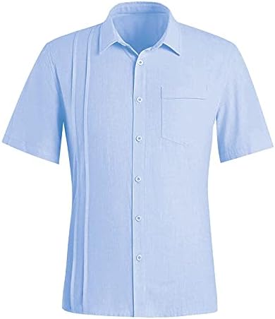Camisas de linho de algodão Beibeia para masculino, Summer Men Button-Down Henley V Neck Dech Down Collar Tops casuais