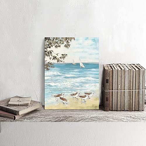 Verão Melody Banheiro de praia Arte de parede: pintura de pássaro marinho costeiro abstrato de arte oceânica obra de arte marítima marmeira de margem de areia de areia