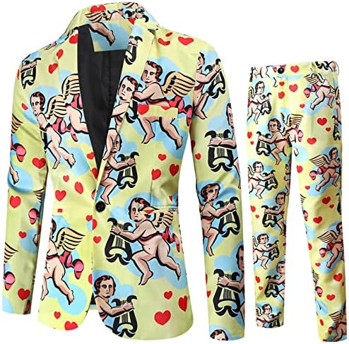 Ternos de 2 peças do Dia dos Namorados de Wocachi para homens, Love Heart Impred Blazer Tuxedo calças calças de festas fit