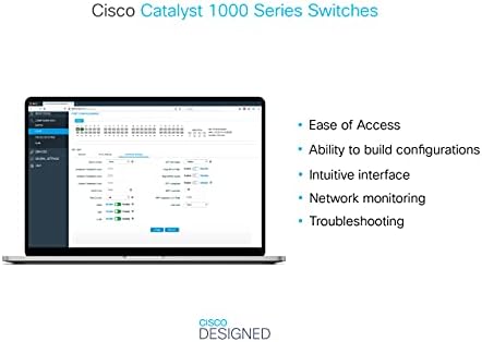Cisco Catalyst 1000-48P-4X-L Switch de rede, 48 Gigabit Ethernet Poe+ Portas, orçamento de 370w POE, 4 portas de uplink
