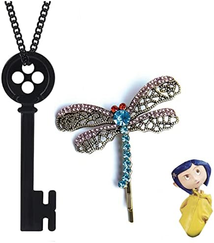 Cadeia de colar de chave de coralina Pingente Dragonfly Hairpin - Acessórios de cosplay Black Key para Girls Jewelry