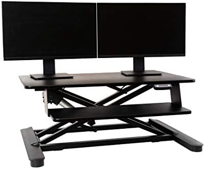 Ergotech Freedom Electronic Desk, inclui e-DESK totalmente montado, espaço para dois monitores de tela de computador de 24 polegadas, toque de um ajuste de altura do botão, bandeja de teclado ajustável, preto