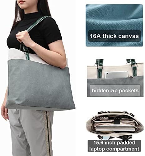 Bolsa de laptop feminino, bolso de 15,6 polegadas de compartimento de compartimento com zíper para a bolsa de bolsa de ombro de lona