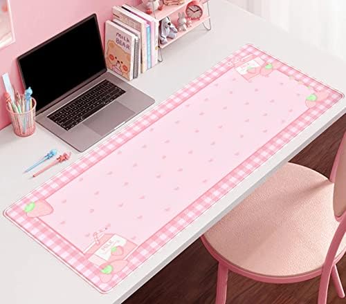 Betes de mesa de mesa xadrez rosa Pink Mets Meradador de leite de morango, Kawaii estendida Mouse Pad Kawaii Grande Tapetes