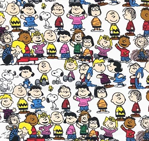 1 jardas - Amendoim Snoopy Woodstock e toda a gangue em tecido de algodão branco 1 jardas x 44