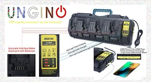 Ungino Compatível com DCB104 4-Porta 20V Carregador de bateria de Dewalt Substitua o carregador de Dewalt DCB102 DCB102BP DCB104