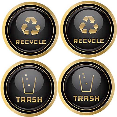 Símbolo do logotipo de reciclagem e lixo - elegante visual dourado para latas de lixo, recipientes e paredes - Decalque de vinil laminado