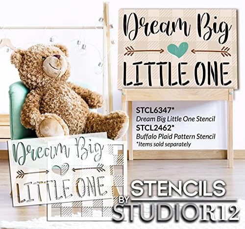 Sonhe Big Little One Stêncil por Studior12 | Coração e flechas | Chá de bebê DIY, quarto das crianças e decoração de berçário | Pintura de madeira e lona sinais | Selecione o tamanho