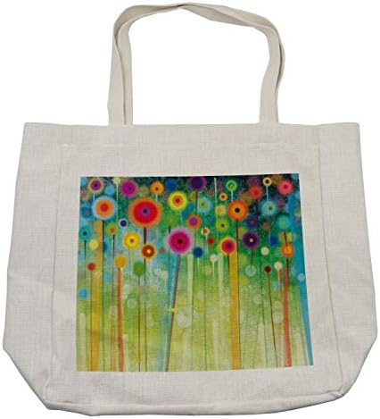 Bolsa de compras de flores de Ambesonne, abstrato de dente de leão inspirado em espiral Blooms Pétalas Formas geométricas Tema da arte