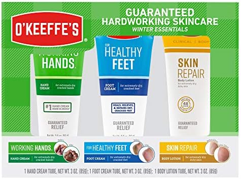 O'Keeffe's Winter Essentials, incluindo mãos de trabalho, pés saudáveis ​​e reparo de pele