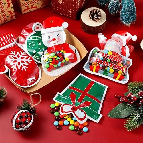 60 PCS Sacos de plástico de Natal de Natal Bolsas de tratamento de doces de doce de Natal com sacolas de Natal com zíperas de