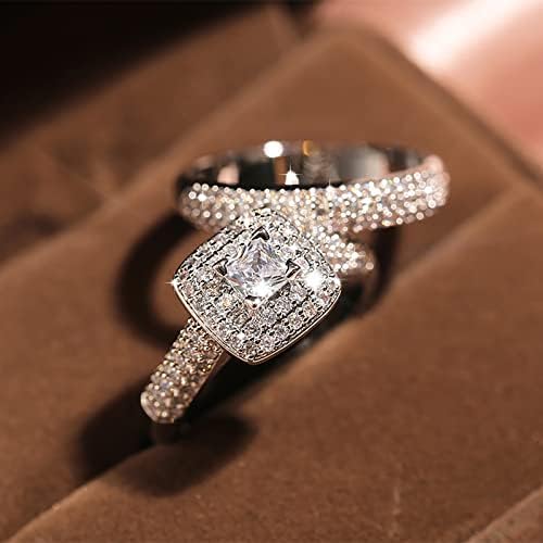 Anéis de noivado para mulheres 2pcs Conjunto de casal Princess Square Diamond Set Ring Fashion Fashion Engagement Jóias de casamento