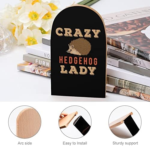 Crazy Hedgehog Lady Livro Decorativo termina de madeira não-esquisitos suportes de prateleira de mesa