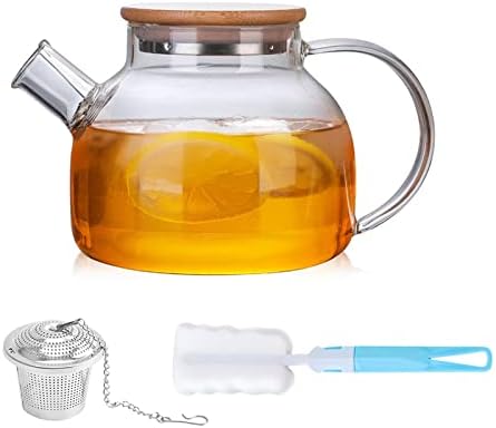 Bule de chá de vidro bewinnd, bule de 33,8 onças/1000 ml com infusador, bule de vidro para chá solto, bules com filtro de aço inoxidável, chaleira de chá de vidro para top de fogão, fogão e microondas