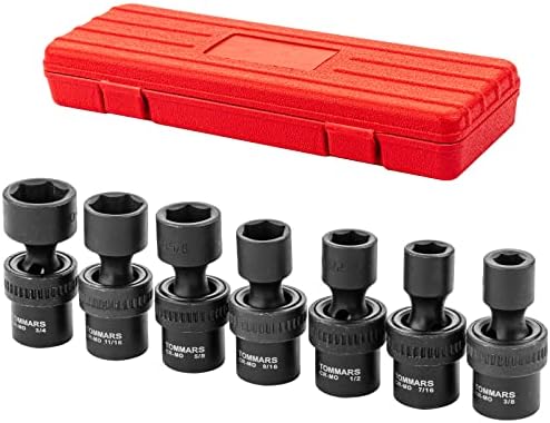 Tommars 3/8 SAE Drive Giration Swivlow Impact Socket Set, 3/8“ - 7/16 ” - 1/2“ - 9/16 ” - 5/8“ - 11/16 ” - 3/4” 6 pontos Cr -Mo