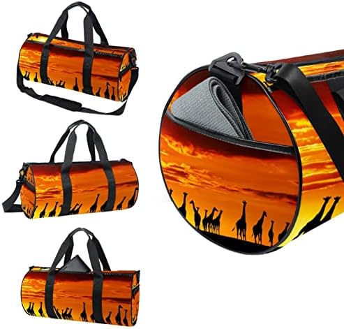 Girafas Mamacool em savana africana no Sunset Duffel ombro de transporte de bolsa de lona de lona para ginástica Sports Dance Travel Weekender