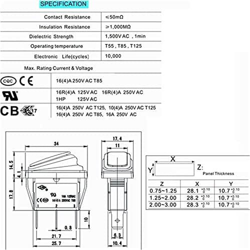 Berrysun Rocker Switch KCD3 Navio tipo 3pin ON / OFF 15A 250V / 20A 125V AC, Chave de energia à prova d'água clara de alta corrente com botão de alta com botão de LED com botão LED