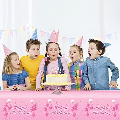 3 peças feliz aniversário toalhas de mesa, recuperação de mesa de aniversário rosa, capa de mesa descartável de plástico