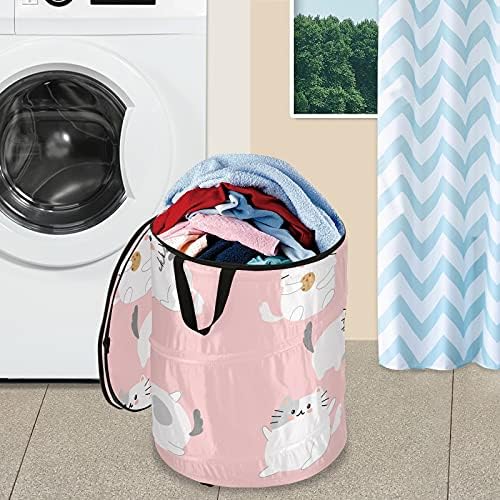 Cato de gato fofo cesto de lavanderia com tampa de cesta de armazenamento dobrável bolsa de lavanderia dobrável para camping