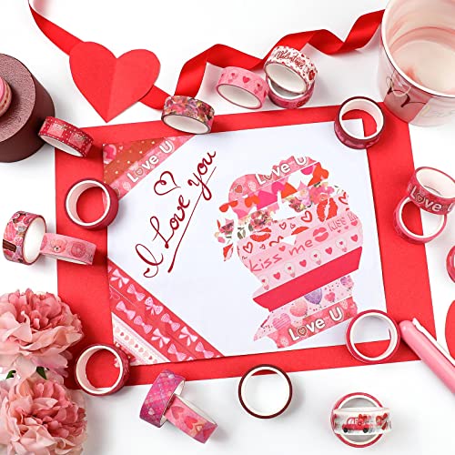 Fita de washi rosa aeborn, 20 rolos de fita adesiva de washi fofos, fita decorativa do coração kawaii perfeita para diário