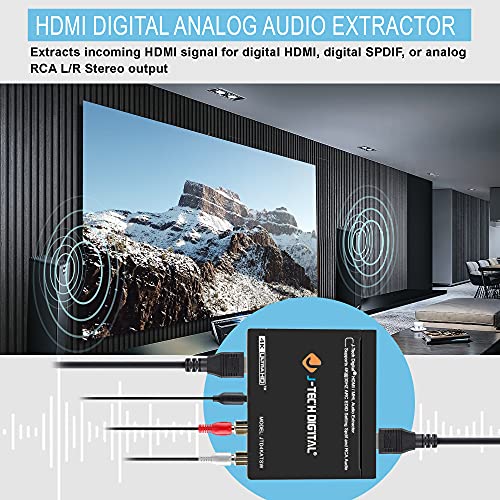 J-Tech Digital 4K30 HDMI Extrator de áudio HDMI ARC Converter SPDIF + RCA Saída HDCP1.4 Compatível com Dolby Digital/DTS CEC [JTD4KATSW]