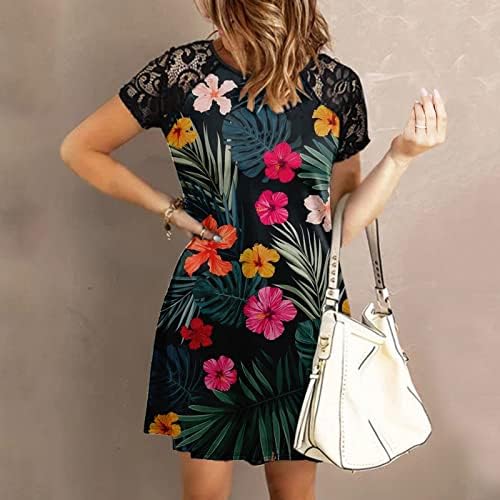 Vestidos de cocktail Fragarn, plantas casuais de moda feminina de verão imprimem o mini vestido de manga curta de gola O-pescoço