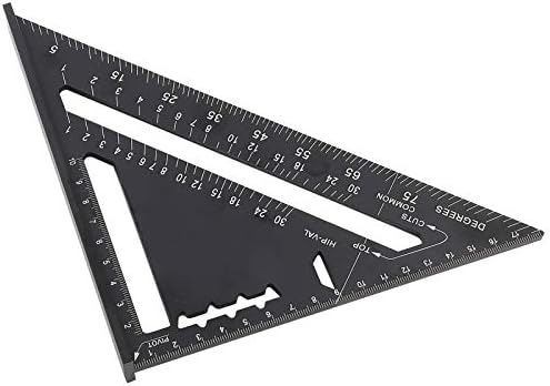 Transferidor de ângulo do triângulo fafey, 7 polegadas de alumínio métrica de alumínio preto Guia de layout de cobertura para medições e cortes de ângulo