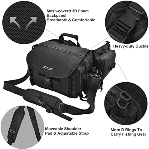 Bolsa de pesca Goture, bolsa de peixe com porta-barra, mochila resistente à água Backpack Tackle Sling Saco, Armazenamento