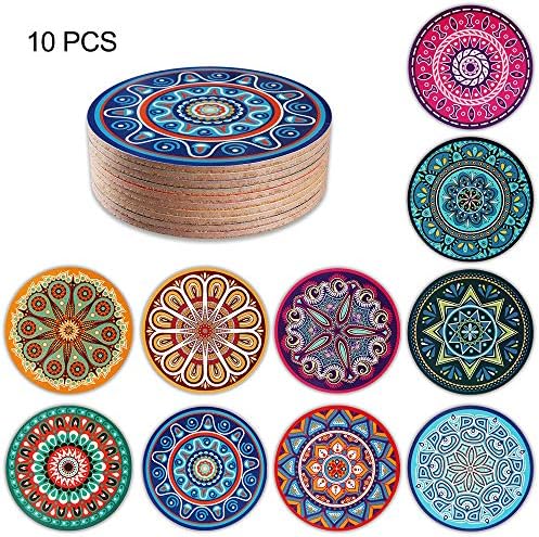 Coasters de Cork Ambelly para bebidas Coaster Coaster Vintage Casas de café Floral Ethnic, 5,12 /13cm