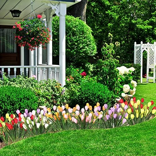 Tulipas artificiais 12pcs ao ar livre tulipas falsas flores figuram flores de vegetação plantas para casa de janela de