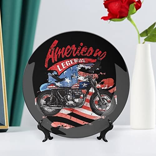 Motocicleta Flag Americana O osso engraçado China Decorativa Placas redondas Cerâmica Craft With Display Stand for