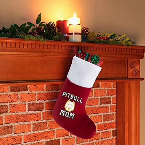 Pitbull Mama Christmas Stocking Meocks com lareira macia pendurada para a decoração da casa da árvore de Natal